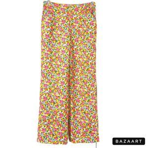 Vintage 70’s Flower Power Bright Floral Pants Trousers Straight Flare Leg Medium